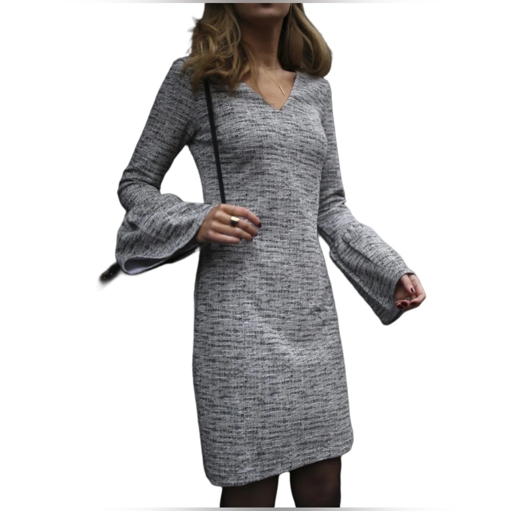 Banana Republic Gray Marled Bell Sleeve Long-Sleeve Dress